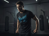 Man working out with a knockout H2O shirt