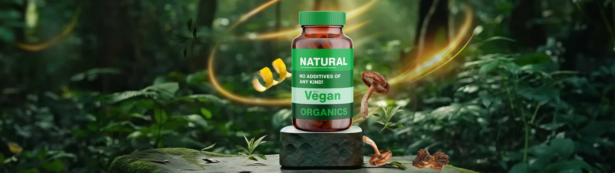 Vitamin bottle in jungle