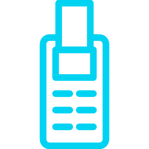 Blue outline of a vintage phone on a white background